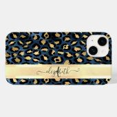 Luipaardprint Blauw Goud Monogram Case-Mate iPhone Case (Achterkant (horizontaal))