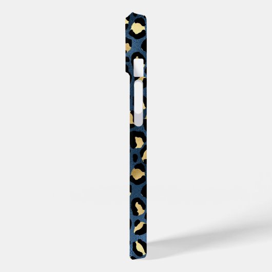 Luipaardprint Blauw Goud Monogram Case-Mate iPhone Case (Achterkant / Links)