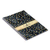Luipaardprint Blauw Goud Monogram Notitieboek (Rechterzijde)