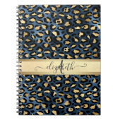 Luipaardprint Blauw Goud Monogram Notitieboek (Voorkant)