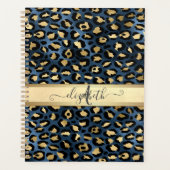 Luipaardprint Blauw Goud Monogram Planner (Voorkant)