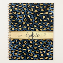 Luipaardprint Blauw Goud Monogram Planner