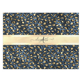 Luipaardprint Blauw Goud Monogram Tafelkleed