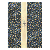 Luipaardprint Blauw Goud Monogram Tafelkleed (Voorkant)