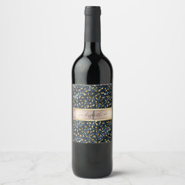 Luipaardprint Blauw Goud Monogram Wijn Etiket