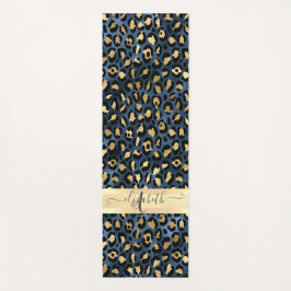 Luipaardprint Blauw Goud Monogram Yogamat