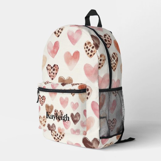 Luipaardprint Blush Pink Cream Hearts Bedrukte Rugzak (Achterkant Hoek Rechts)