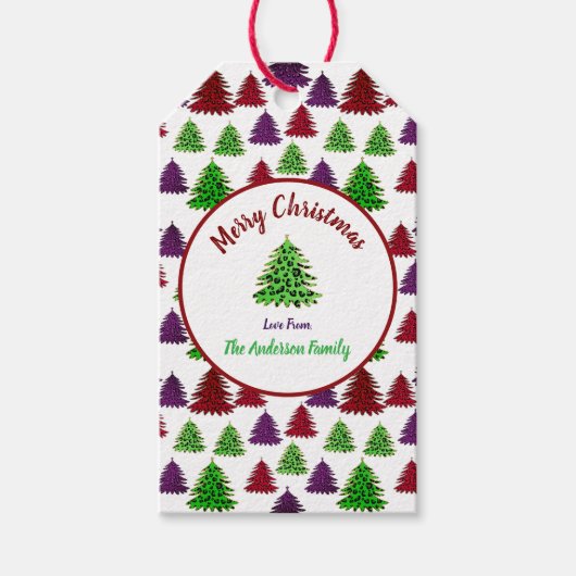 Luipaardprint Bomen Prettig Kerstfeest & Gelukkig Cadeaulabel (Voorkant)