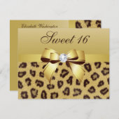 Luipaardprint, Bow & Diamond Sweet 16 Kaart (Voorkant / Achterkant)