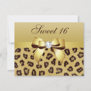 Luipaardprint, Bow & Diamond Sweet 16 Kaart