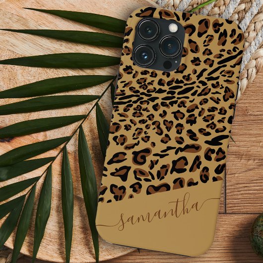 Luipaardprint Bruin Zwart Elegante Script Naam Case-Mate iPhone Case