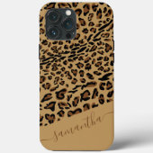Luipaardprint Bruin Zwart Elegante Script Naam Case-Mate iPhone Case (Achterkant)