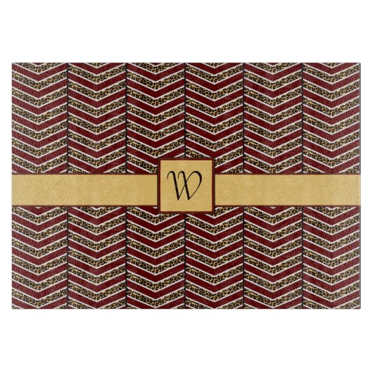 Luipaardprint Chevron glazen snijplank (Voorkant)