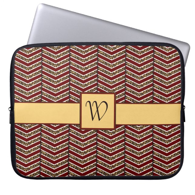 Luipaardprint Chevron Laptophoes Laptop Sleeve (Voorkant)