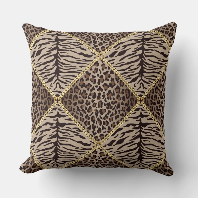 Luipaardprint diamantontwerp bruine/tan kussen (Voorkant)