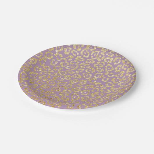 Luipaardprint Elegant Paars & Goud Papieren Bordje (Gekanteld)