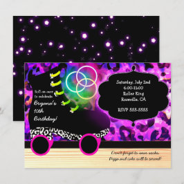 Luipaardprint Glow Skate Roller Skate Uitnodiging