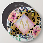 Luipaardprint Goud Roze Monogram Meisjesachtig Moo Ronde Button 6,0 Cm