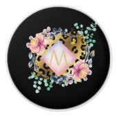 Luipaardprint Goud Roze Monogram Meisjesachtig Sti Keramische Knop (Voorkant)