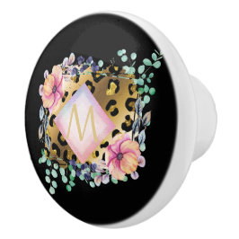 Luipaardprint Goud Roze Monogram Meisjesachtig Sti Keramische Knop