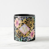 Luipaardprint goud roze monogram Pretty Girly Mok (Midden)