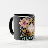 Luipaardprint goud roze monogram Pretty Girly Mok (Voorkant links)