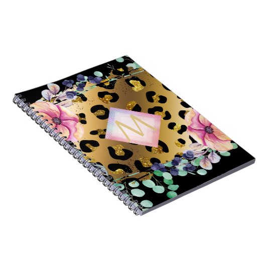 Luipaardprint goud roze monogram Pretty Girly Notitieboek (Rechterzijde)