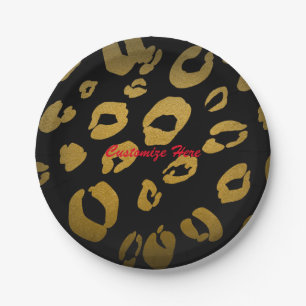 Luipaardprint Goud & Zwarte Chic Glam Feestborden Papieren Bordje