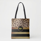 Luipaardprint Goud Zwarte Strepen Twee Tinten Mono Tote Bag (Voorkant)