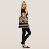 Luipaardprint Goud Zwarte Strepen Twee Tinten Mono Tote Bag (Op model)