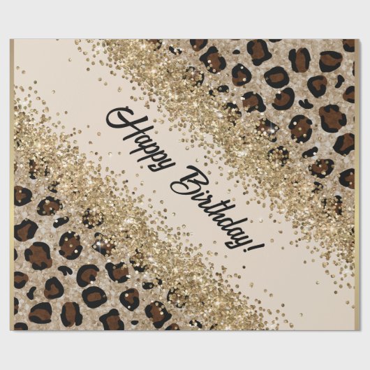 Luipaardprint Gouden Glitters Cadeaupapier (Vlak)