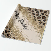 Luipaardprint Gouden Glitters Cadeaupapier (Uitgerold)