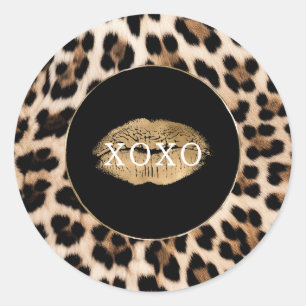 Luipaardprint Gouden Lippen XOXO Ronde Sticker