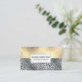 luipaardprint | goudfolie kleurblok visitekaartje (Staand voorkant)