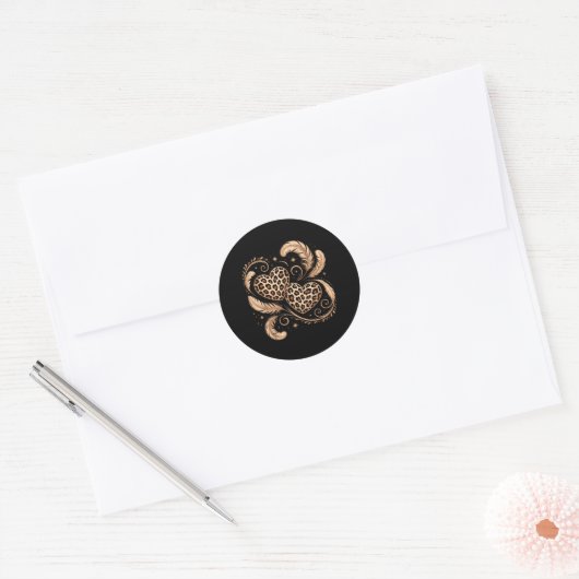 Luipaardprint Hart Ronde Sticker (Envelop)