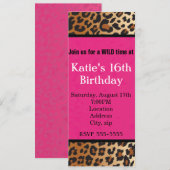 Luipaardprint Hete Roze Feest Uitnodiging (Voorkant / Achterkant)