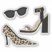 Luipaardprint Hoge Hakken en Zonnebril Sticker (Voorkant)