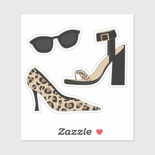 Luipaardprint Hoge Hakken en Zonnebril Sticker (Vel)