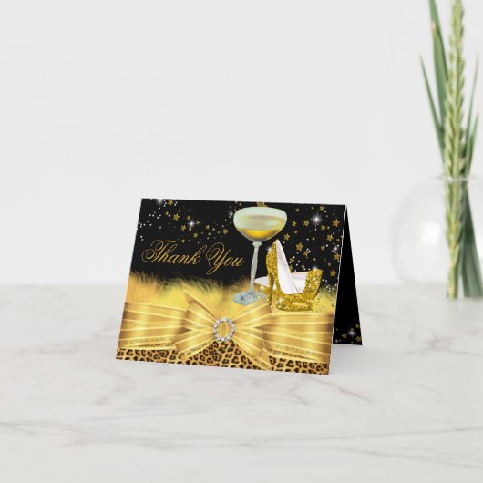 Luipaardprint & Hoge Hakken Gouden Bedankkaart (Voorkant)