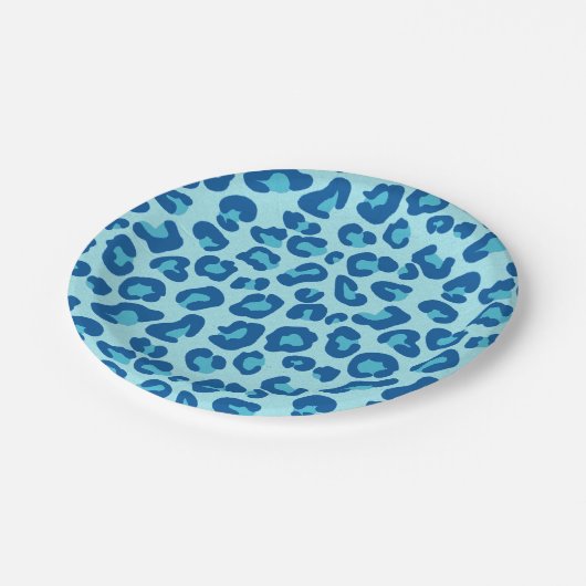 Luipaardprint in lichtblauw tot donkerdenim blauw papieren bordje (Gekanteld)