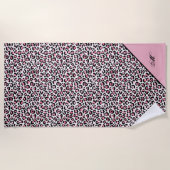 Luipaardprint in roze wit & zwart met monogram strandlaken (Voorkant)