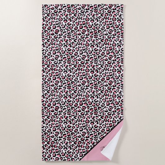 Luipaardprint in roze wit & zwart met monogram strandlaken (Voorkant)