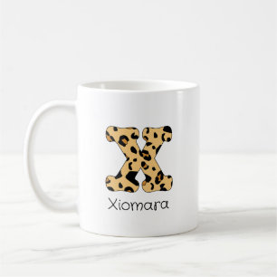 Luipaardprint Initiaal x Kleine letter en naam Koffiemok