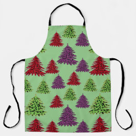 Luipaardprint Kleurrijke Kerstbomen  Schort