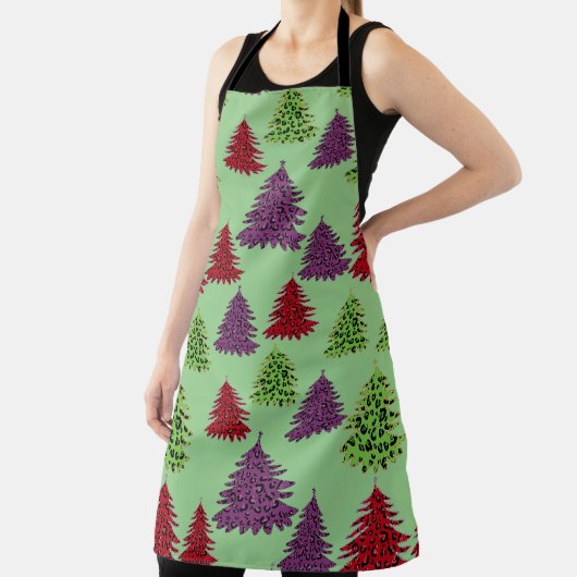 Luipaardprint Kleurrijke Kerstbomen  Schort (Insitu)