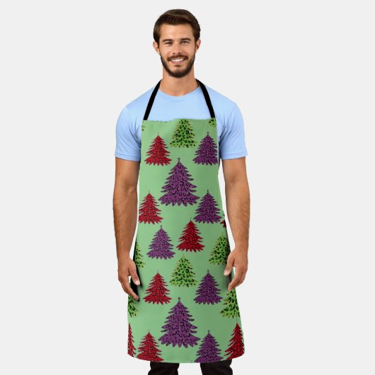 Luipaardprint Kleurrijke Kerstbomen Schort (Gedragen)