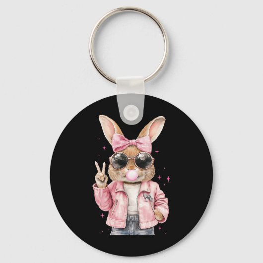 Luipaardprint Konijn Konijntje Blaast Bubble Gum O Sleutelhanger (Voorkant)