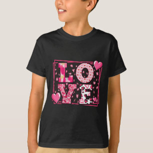 Luipaardprint Liefde Rode Lippen Woord Letter Scha T-shirt