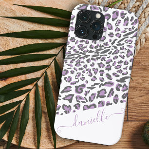 Luipaardprint Lila Grijs Elegante Script Naam Case-Mate iPhone Case