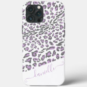 Luipaardprint Lila Grijs Elegante Script Naam Case-Mate iPhone Case (Achterkant)